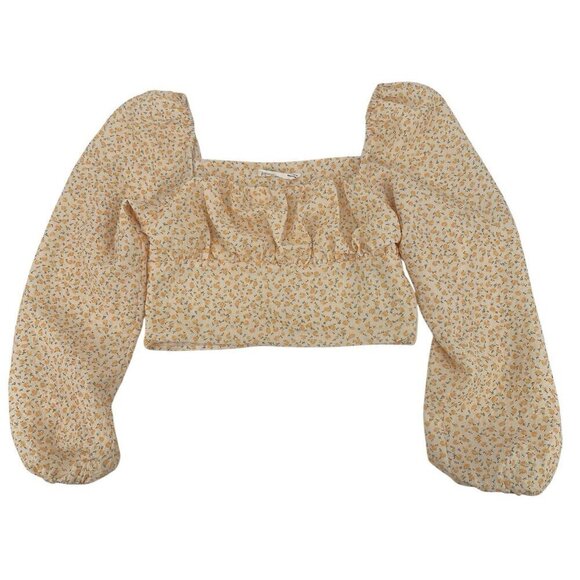 Elodie Tops - Elodie Size M Yellow Boho Dainty Floral Balloon Sleeve Crop Top